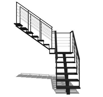 现代钢结构双跑折梯草图大师模型，钢结构双跑折梯sketchup模型免费下载