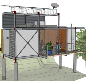 现代集装箱改造房sketchup模型，集装箱房屋草图大师模型下载