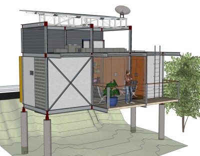 现代集装箱改造房sketchup模型，集装箱房屋草图大师模型下载