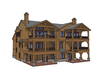 美式连排别墅草图大师模型，别墅sketchup模型