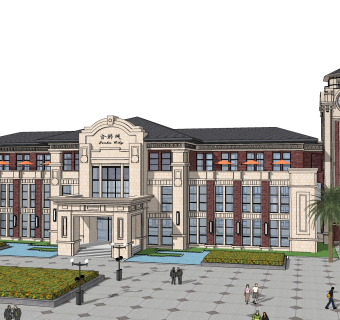 欧式售楼处建筑方案草图大师模型，建筑构件sketchup模型免费下载