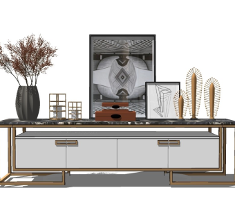 新中式电视柜草图大师模型，电视柜su模型下载