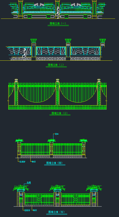 景观围墙CAD施工图，围墙CAD建筑图纸下载