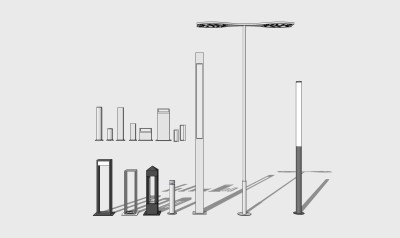 现代户外景观灯路灯组合su模型，路灯sketchup模型下载