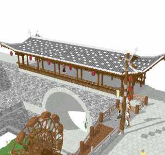 中式景观桥草图大师模型，景观桥sketchup模型下载