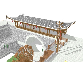 中式景观桥草图大师模型，景观桥sketchup模型下载