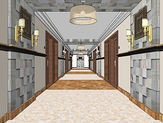 现代酒店<em>走廊</em>su模型，酒店<em>走廊</em>sketchup模型下载
