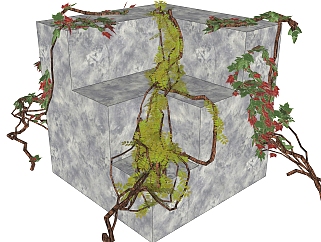 石阶藤蔓sketchup模型，藤蔓景观植物skp文件下载