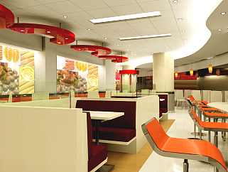 现代KFC餐饮空间方案图，餐厅CAD建筑图纸免费下载