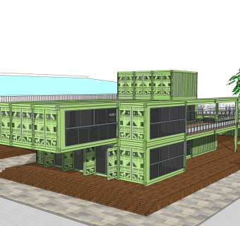现代集装箱改造房su模型，改造房草图大师模型下载