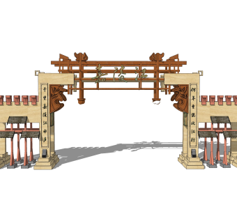 大门式牌楼草图大师模型下载，入口大门sketchup模型分享