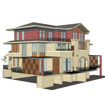 欧式别墅外观草图大师模型，SU模型免费下载
