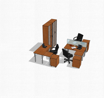 现代实木办公桌文件柜组合草图大师模型，办公桌skp模型下载