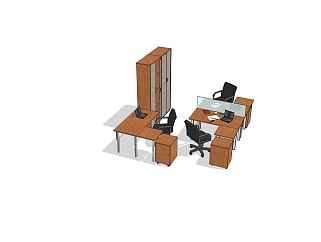 现代实木办公桌文件柜组合草图大师模型，办公桌skp模型下载