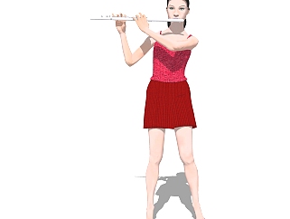 吹笛子女演员草图大师模型，女演员sketchup模型下载