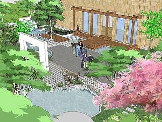 现代<em>中式庭院景观</em>草图大师模型,su环境素材