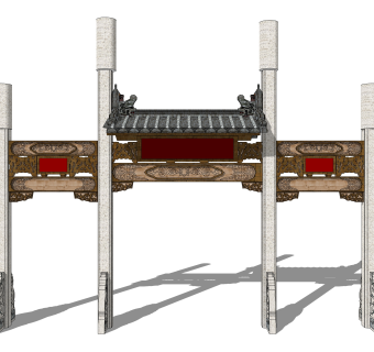 现代牌坊牌楼su模型下载，入口大门sketchup模型分享