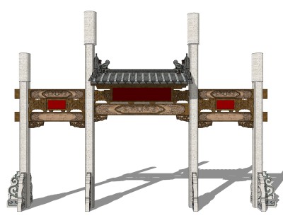 现代牌坊牌楼su模型下载，入口大门sketchup模型分享