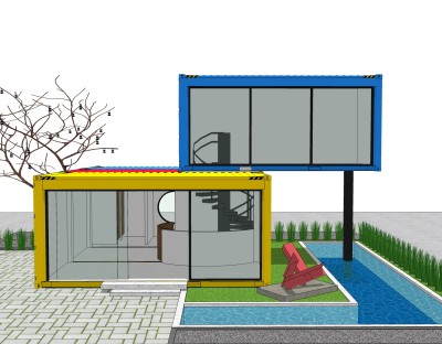 现代集装箱改造房草图大师模型，改造房sketchup模型下载