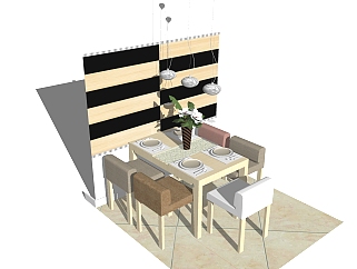 现代家装<em>餐厅餐桌</em>椅组合草图大师模型，sketchup模型...