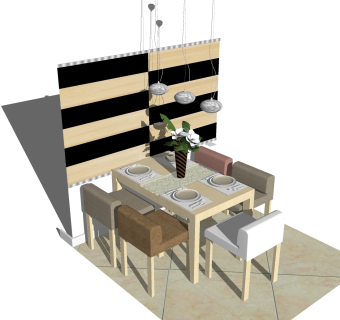 现代家装餐厅餐桌椅组合草图大师模型，sketchup模型下载