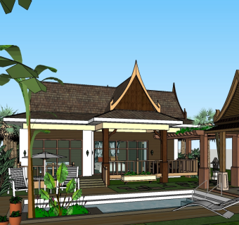 东南亚别独栋墅su模型下载，sketchup别墅草图大师模型