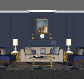 后现代皮革沙发组合su模型，沙发组合sketchup模型下载