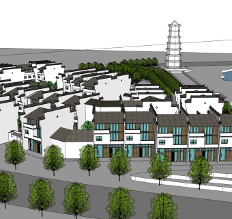 徽派中式别墅区草图大师模型，别墅sketchup模型