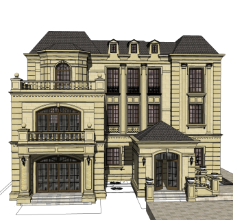 欧式别墅外观草图大师模型，别墅外观sketchup模型免费下载