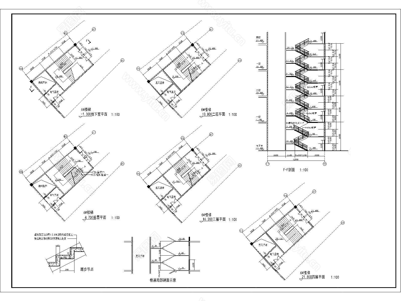 商业装修钢制玻璃楼梯CAD详细节点图纸_通用节点详图_土木在线