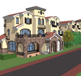 欧式联排别墅su模型，别墅sketchup模型下载