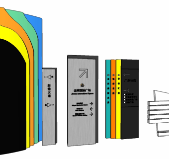 现代商业广场导视牌sketchup模型下载，商业广场指示牌草图大师模型