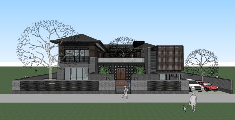 新中式别墅草图大师模型，别墅sketchup模型