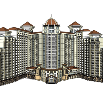 欧式度假酒店草图大师模型下载、欧式度假酒店su模型下载