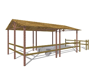 现代木制棚屋sketchup模型，棚屋skp模型下载