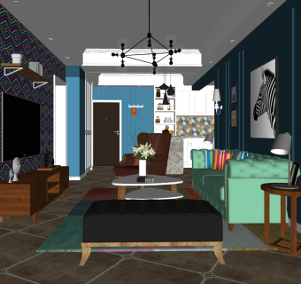 条纹简欧客厅免费su模型草图大师文件下载