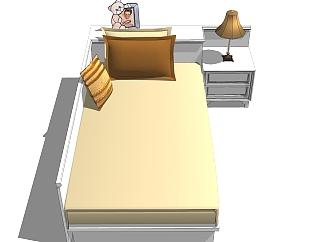 现代简约双人床草图大师模型，双人床SKP模型下载