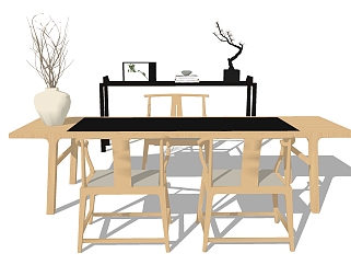 新中式茶桌椅组合su模型，茶桌sketchup模型下载