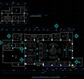 画布主题咖啡西餐厅施工图，cad施工图纸