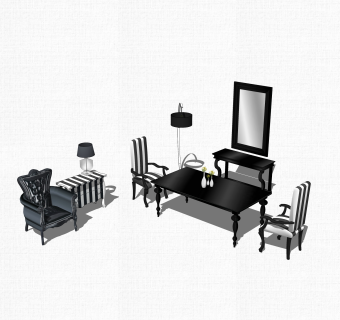 欧式餐桌椅草图大师模型，餐桌椅skb文件下载