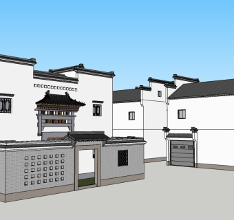 新中式独栋别墅su模型免费下载，别墅sketchup模型下载