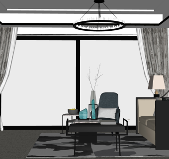 新中式客厅su模型，客厅sketchup模型下载