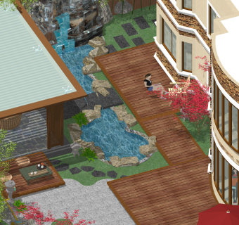 日式庭院建筑SU模型，庭院建筑SKB文件下载