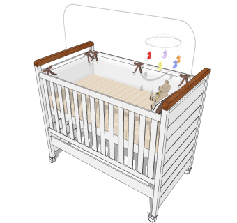 现代简约婴儿床草图大师模型，婴儿床skb文件下载