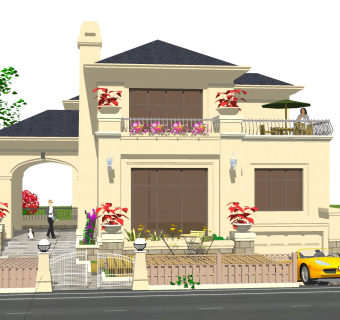 欧式别墅外观草图大师模型，别墅外观sketchup模型免费下载