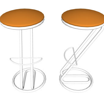 现代钢木吧椅sketchup模型，吧椅草图大师模型下载