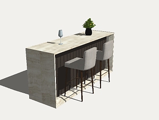 现代吧台吧椅盆栽组合草图大师模型，吧台吧椅sketchup模型