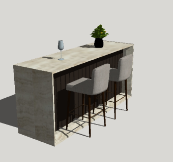 现代吧台吧椅盆栽组合草图大师模型，吧台吧椅sketchup模型
