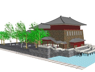 中式复古建筑草图大师模型，复古建筑sketchup模型免费下载