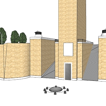 新中式庭院围墙skp文件下载，围墙sketchup模型